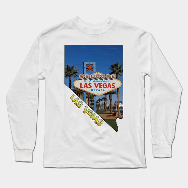 Nevada State Outline (Las Vegas Sign) Long Sleeve T-Shirt by gorff